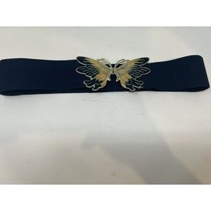 Women's Stretch Enamel Butterfly Belt 70's - 80's Blue Yellow Gold Vintage